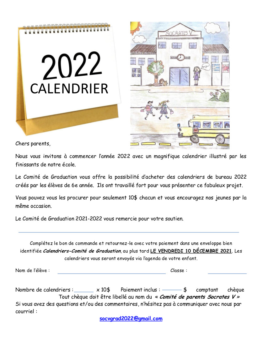 Socrates V Graduation Committee – 2022 Calendar
