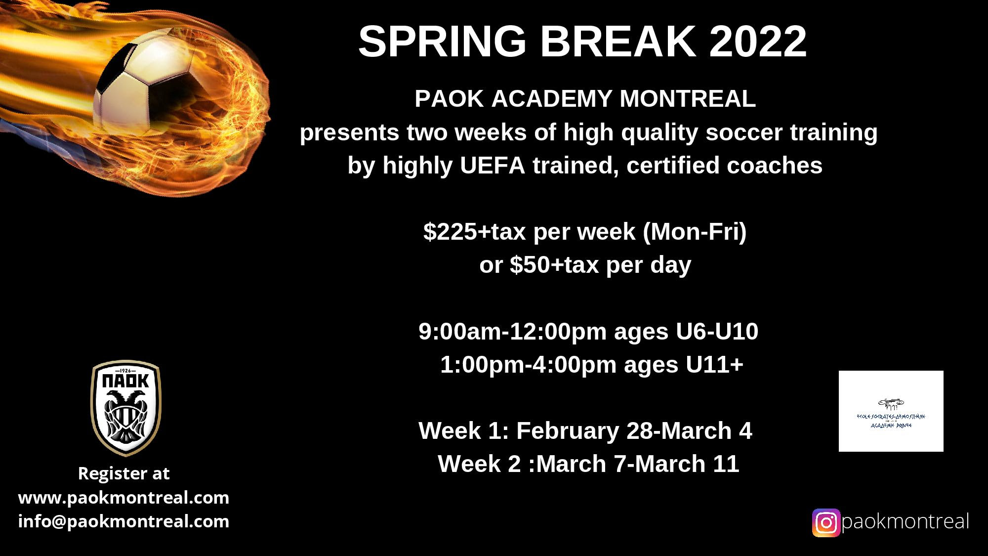 PAOK Academy is organizing a Soccer Camp during spring break!