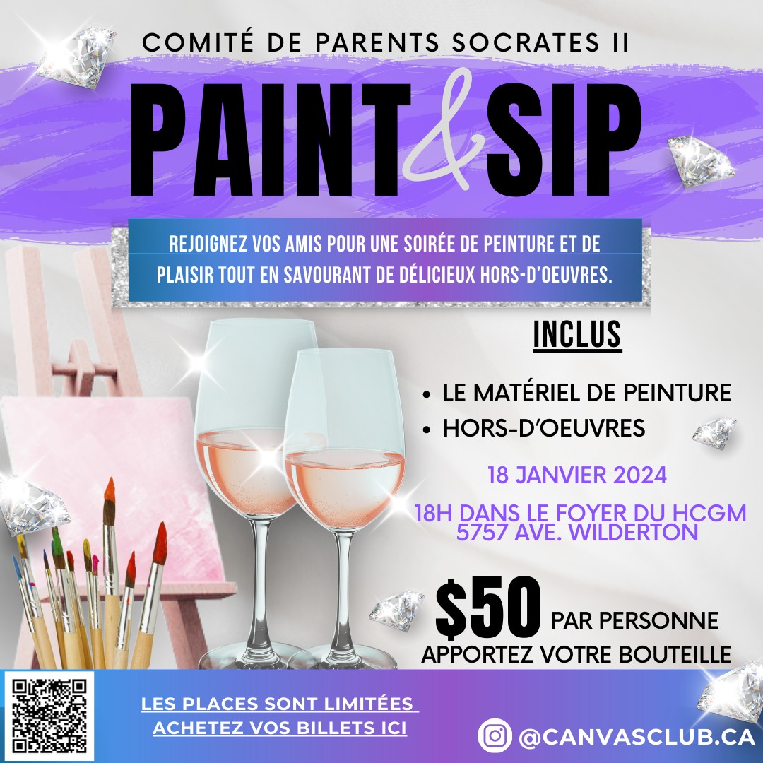 Le Comité des parents de Socrates II présente “Paint & Sip”